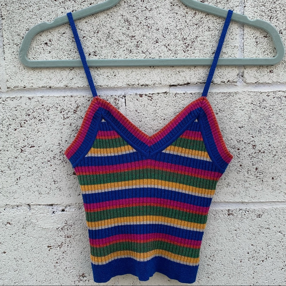 NASTY GAL ribbed crop top striped rainbow colors